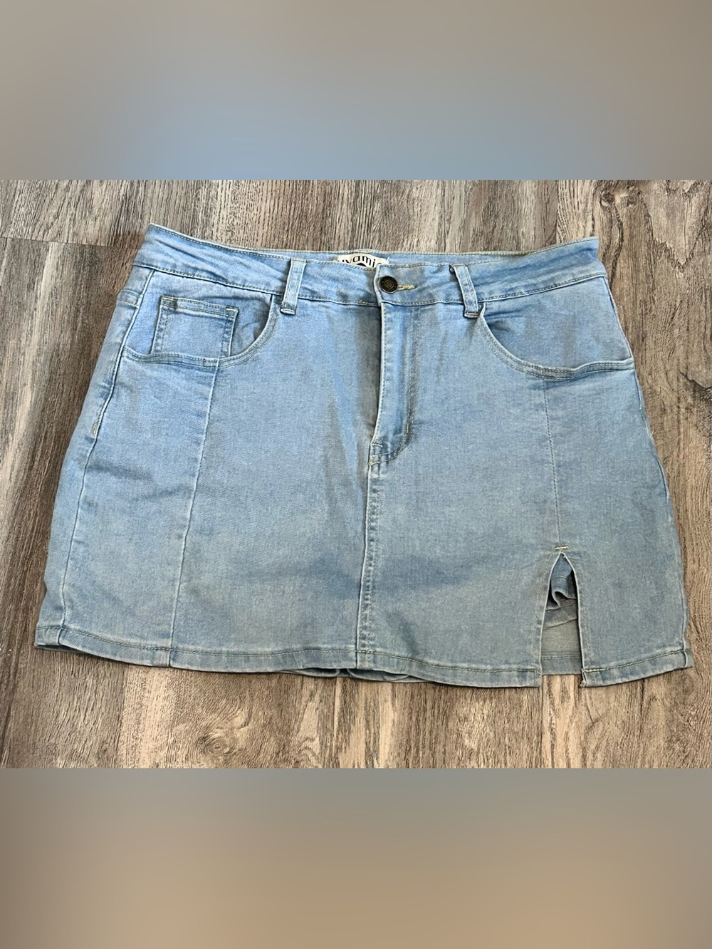 Light Blue Denim Skort with Front Slit